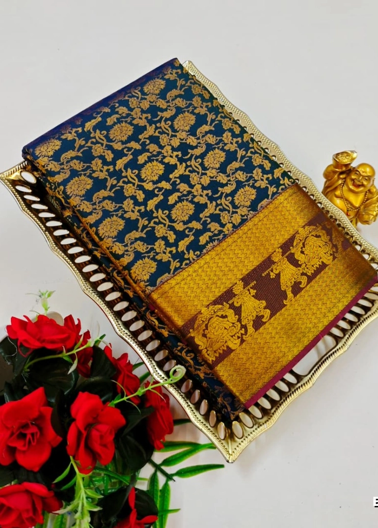 Peacock Blue Bridal Wear Silk Saree with Rich Zari Woven Design